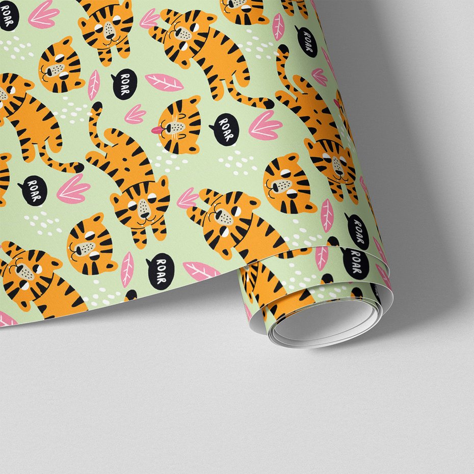 Tapeta - dziecięca, tygrysy, liście,