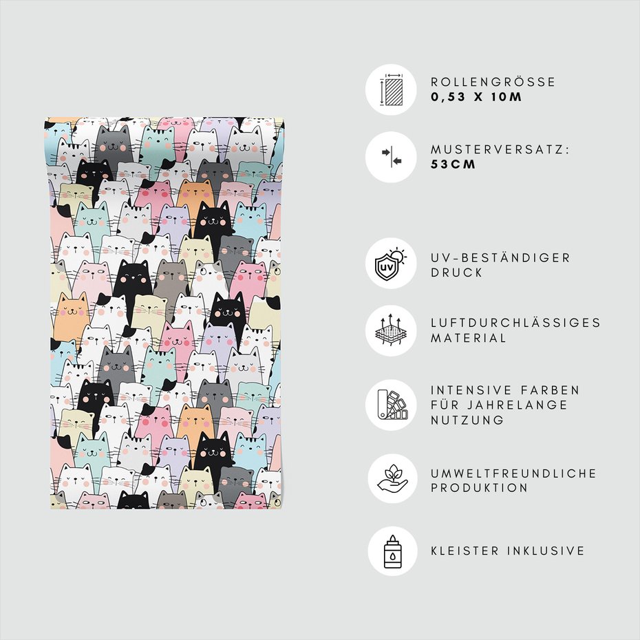 Tapeta - dziecięca, koty, ilustracja, tło