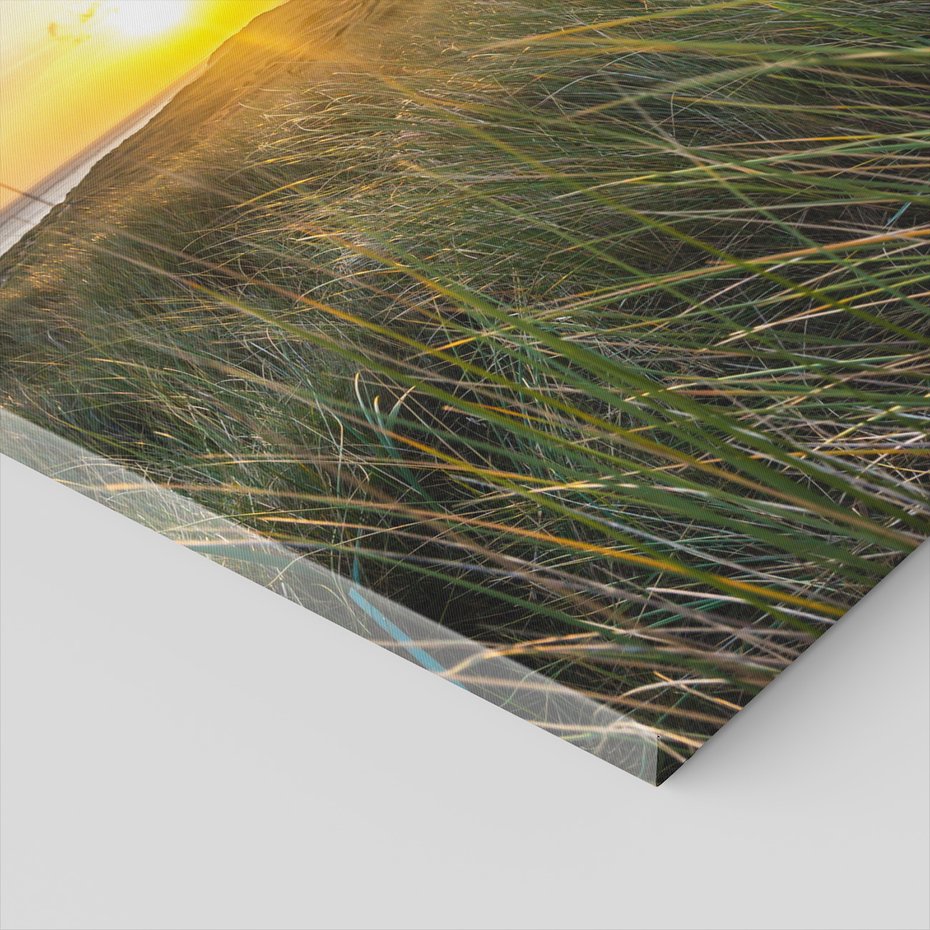 Obraz na płótnie - latarnia morska, plaża, zachód słońca