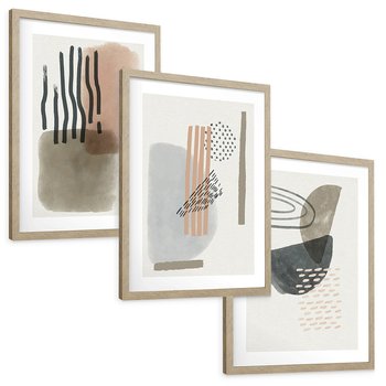 Zestaw obrazy w ramie, plakaty - abstrakcja, geometria, kształty - rama drewno