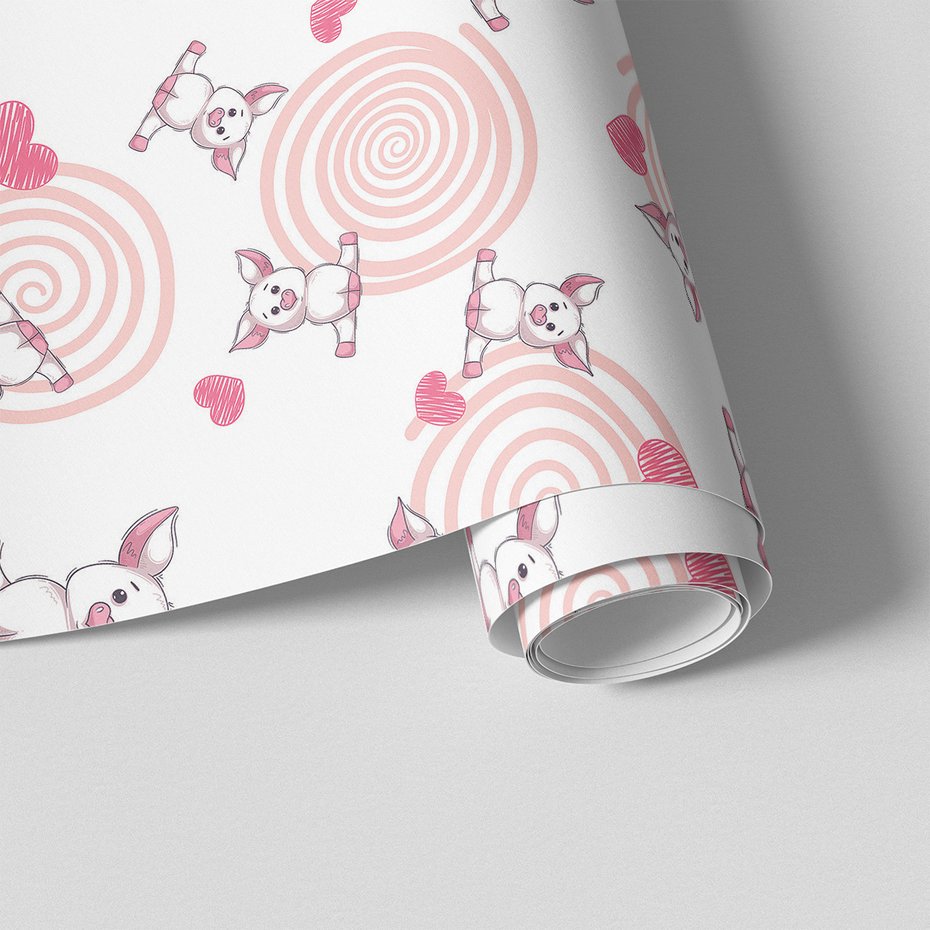 Tapeta - dziecięca, świnka, serce, spirala