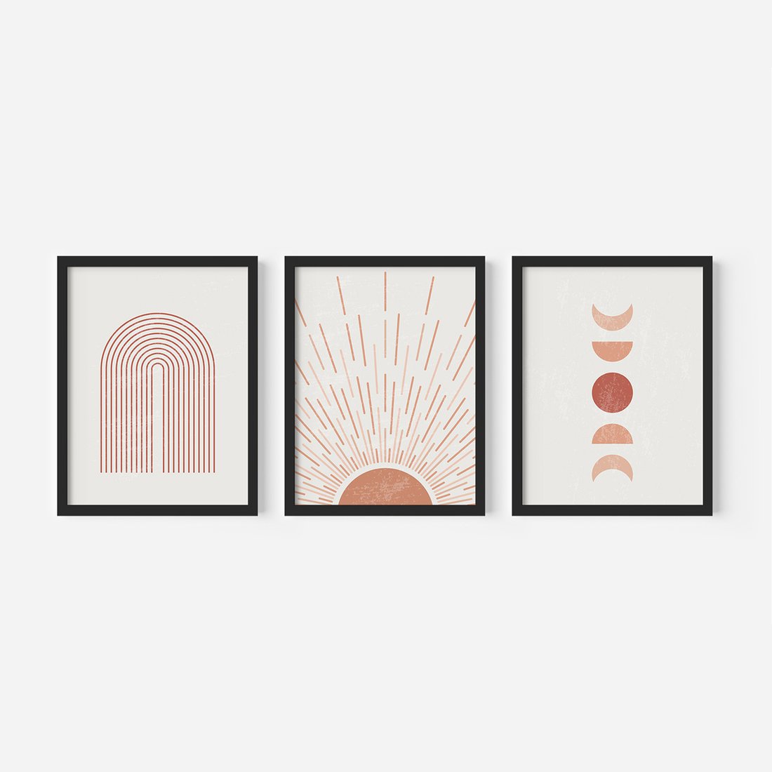 Zestaw obrazy w ramie, plakaty - abstrakcja, boho, minimalizm - rama czarna