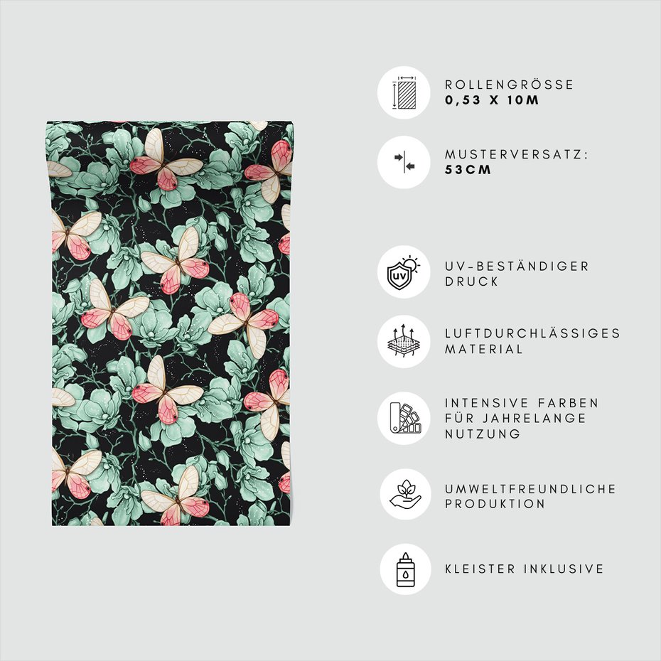 Tapeta - kwiaty, motyle, gałązki