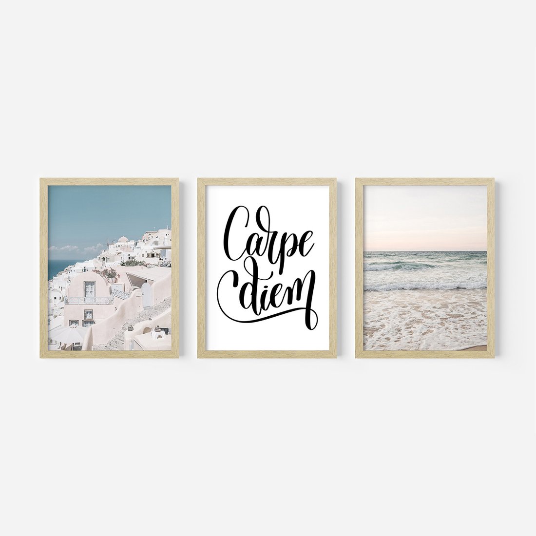 Zestaw obrazy w ramie, plakaty - architektura, morze, plaża - rama drewno