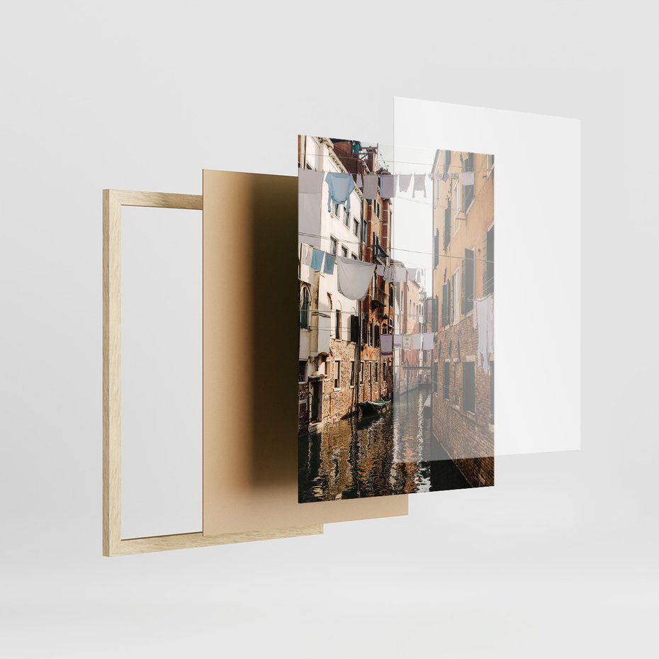 Zestaw obrazy w ramie, plakaty - Wenecja, gondola, kanał - rama drewno