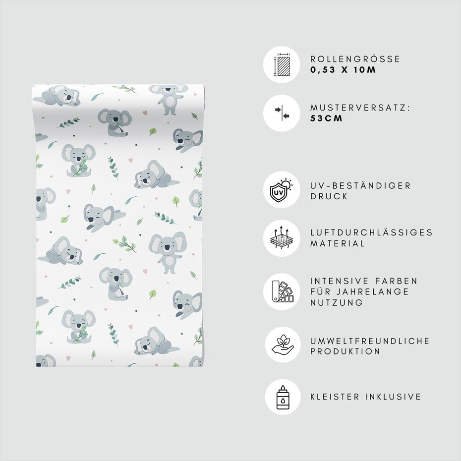 Tapeta - dziecięca, koala, liście, serca