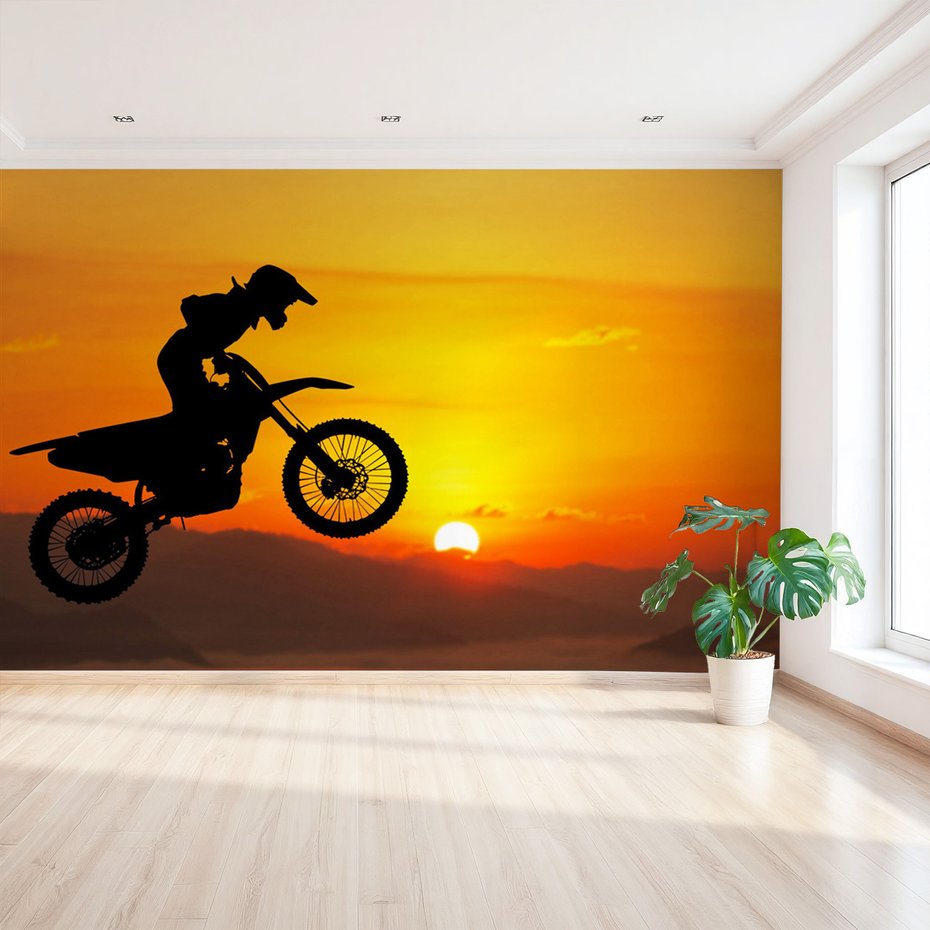 Fototapeta - motocykl, skok, sylwetka