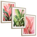 Zestaw obrazy w ramie, plakaty - liście, pastelowy, tropikalny - rama drewno