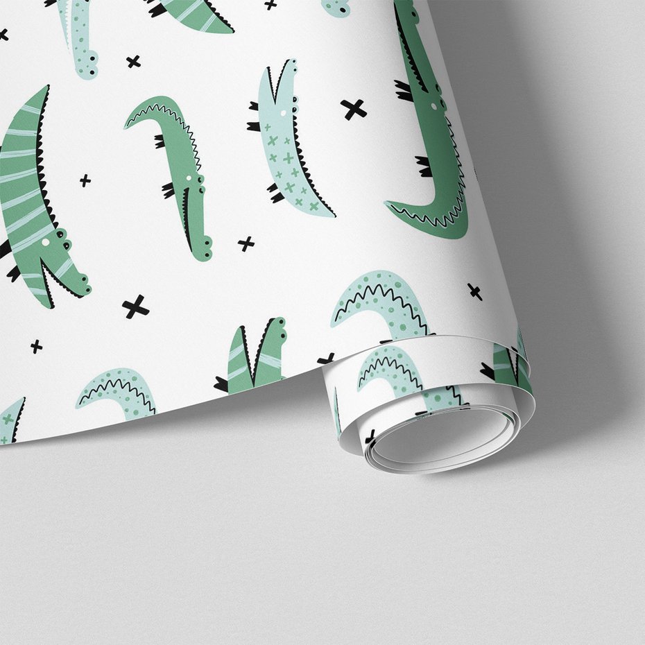 Tapeta - dziecięca, krokodyle, wzór, krzyżyki