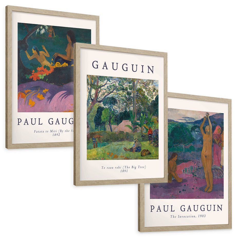 Zestaw obrazy w ramie, plakaty - Paul Gauguin,obrazy,tropyczne - rama drewno