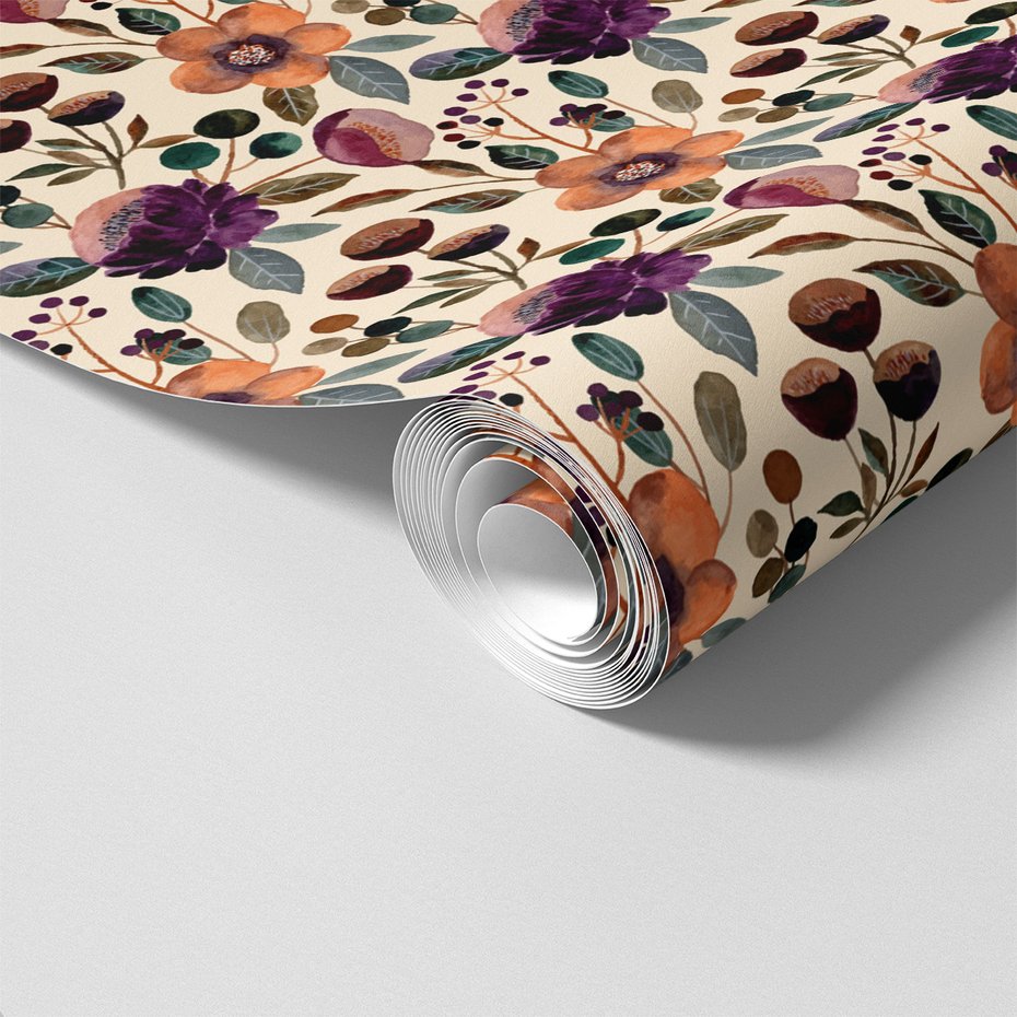 Tapeta - kwiaty, liście, gałązki