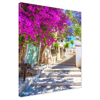 Obraz na płótnie - kwiaty, uliczka, schody