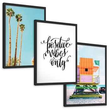 Zestaw obrazy w ramie, plakaty - palmy, plaża, tropikalny - rama czarna