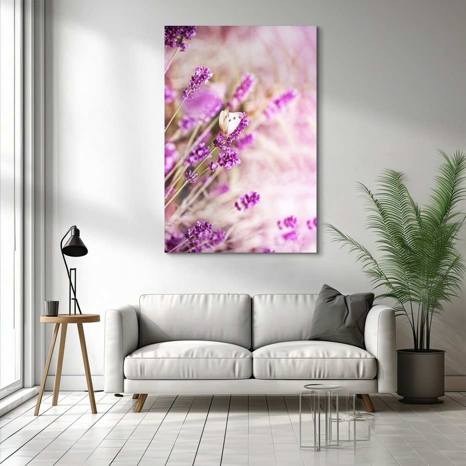 Obraz na płótnie - lawenda, motyl, kwiaty