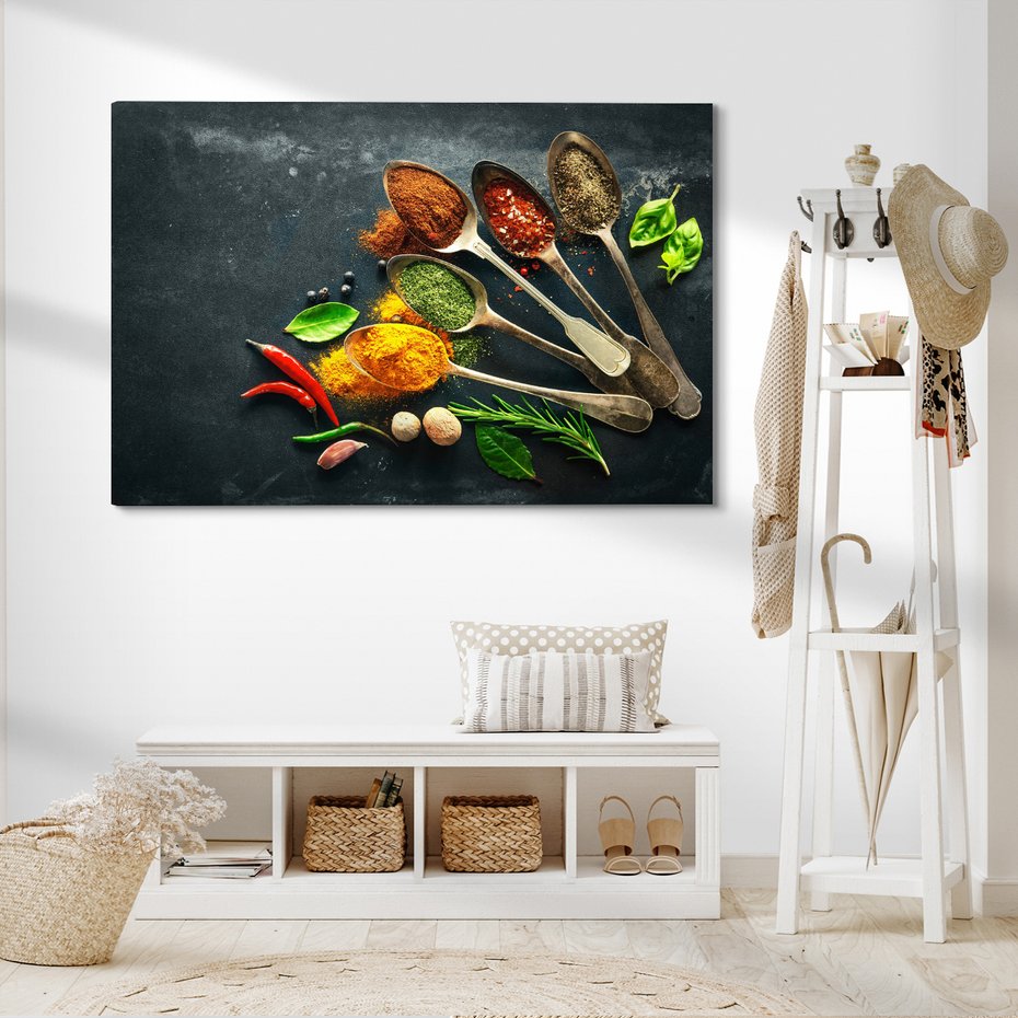 Obraz na płótnie - przyprawy, łyżki, jedzenie