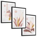 Zestaw obrazy w ramie, plakaty - liście, złoto, abstrakcja - rama czarna