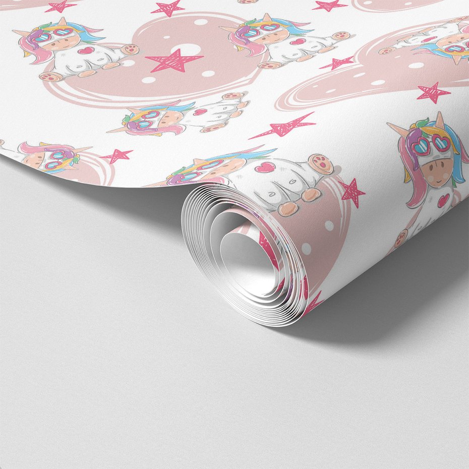 Tapeta - dziecięca, jednorożec, serca, gwiazdy