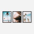 Zestaw obrazy w ramie, plakaty - palmy, skały, niebo - rama czarna