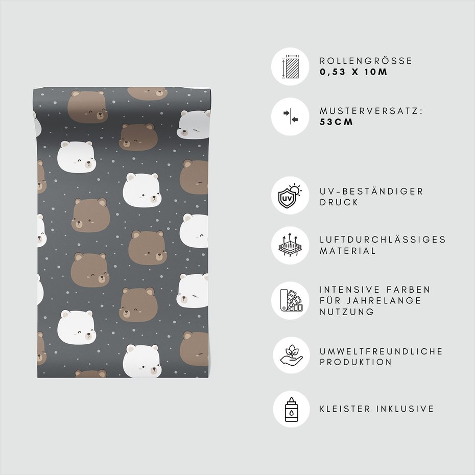 Tapeta - dziecięca, misie, tło, kropki