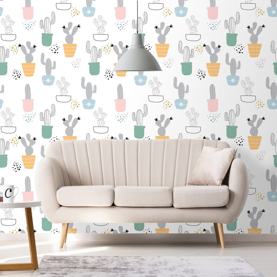 Tapeta - kaktus, doniczka, ilustracja