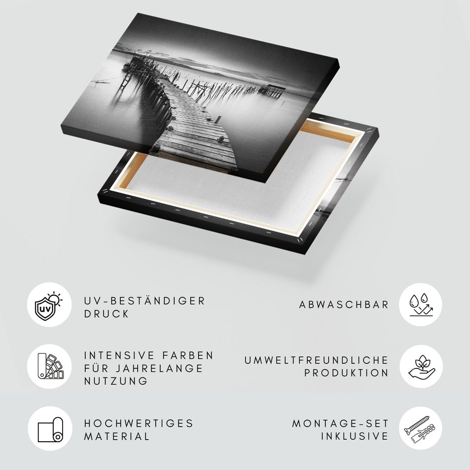 Obraz na płótnie - pomost, woda, czarny i biały