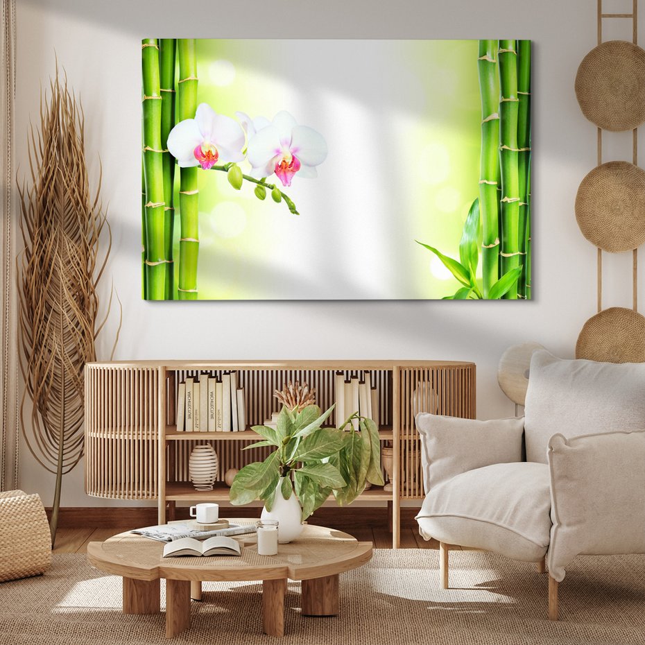 Obraz na płótnie - bambus, orchidee, kwiaty
