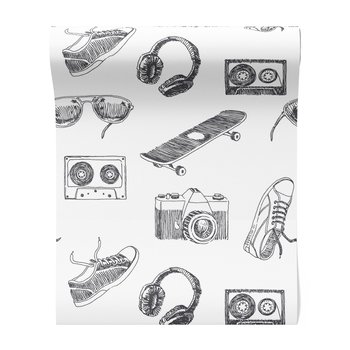 Tapeta - słuchawki, deskorolka, retro