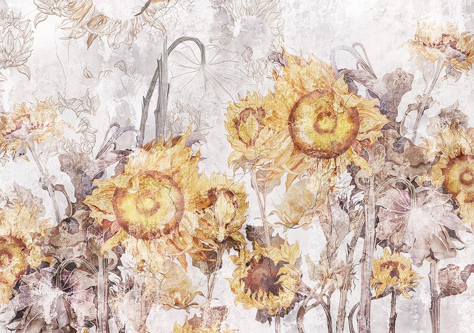 Fototapeta - beton, kwiaty, słoneczniki