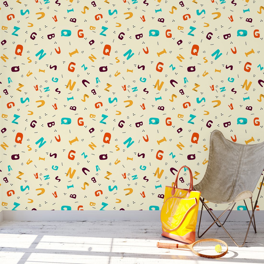 Tapeta - dziecięca, litery, alfabet,