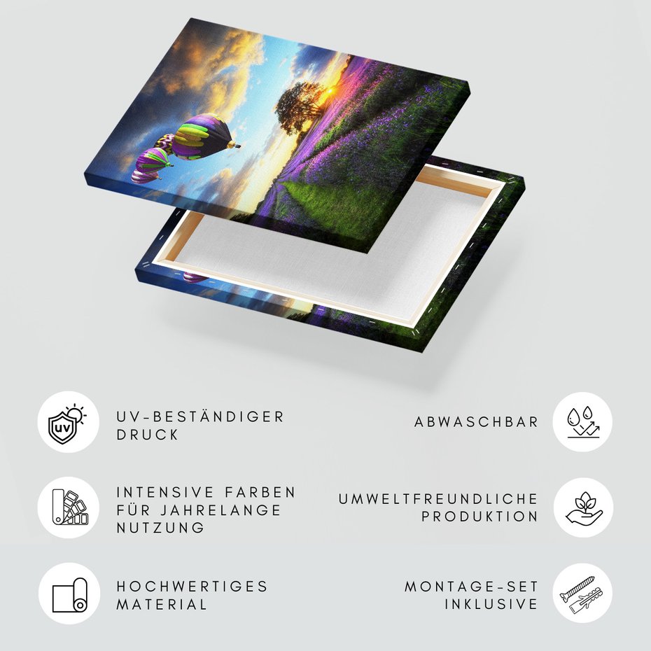 Obraz na płótnie - balony, lawenda, zachód słońca