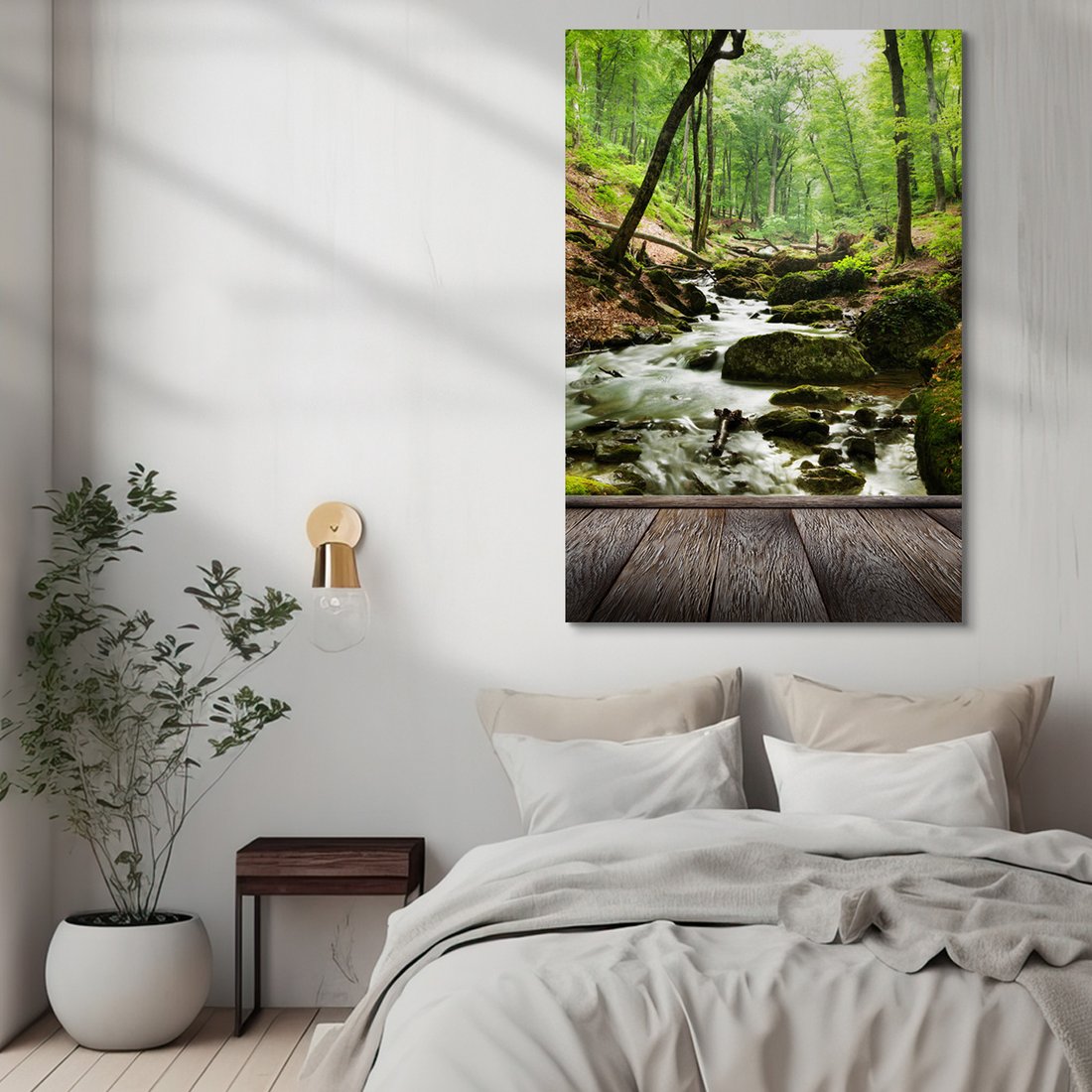 Obraz na płótnie - las, strumień, drzewa
