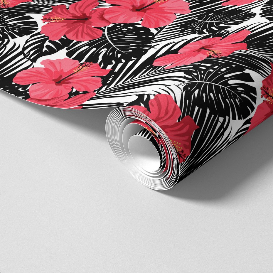 Tapeta - hibiskus, liście, wzór