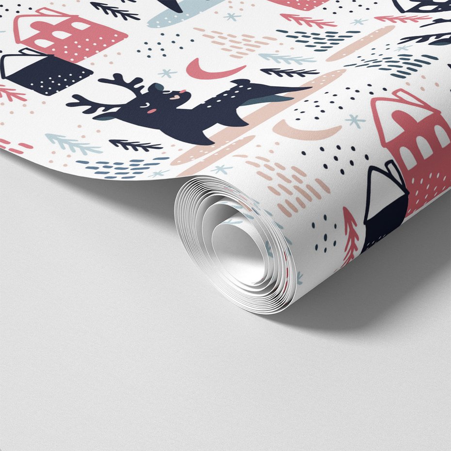 Tapeta - dziecięca, renifer, dom, las