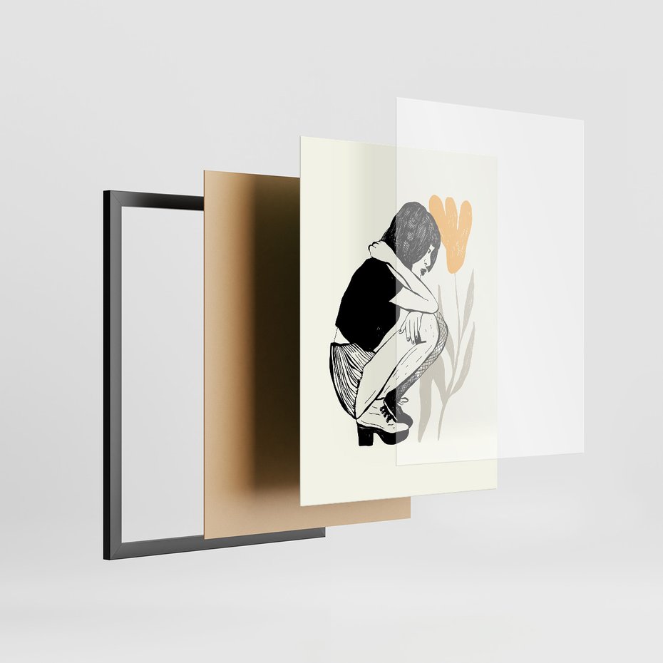 Zestaw obrazy w ramie, plakaty - rysunek, kobieta, kwiat - rama czarna