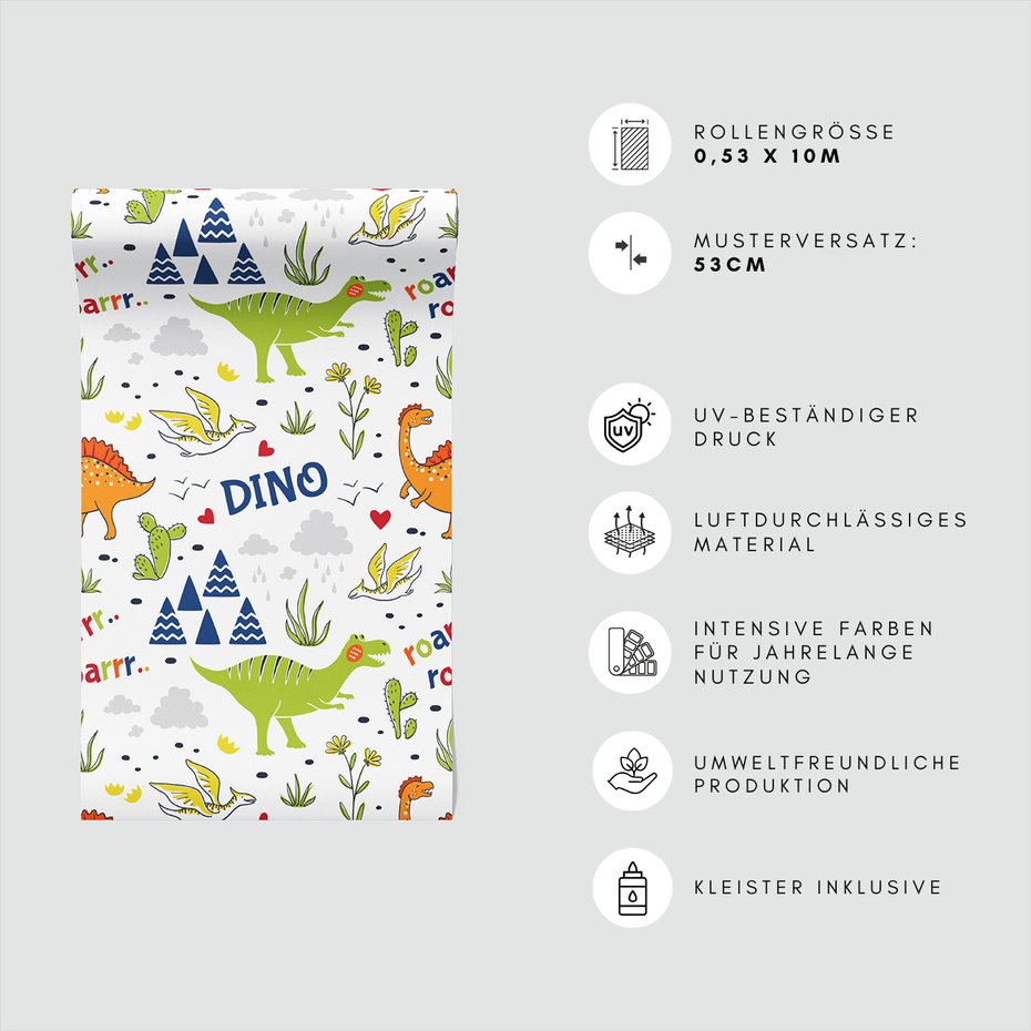 Tapeta - dziecięca, dinozaury, wzór, kaktusy