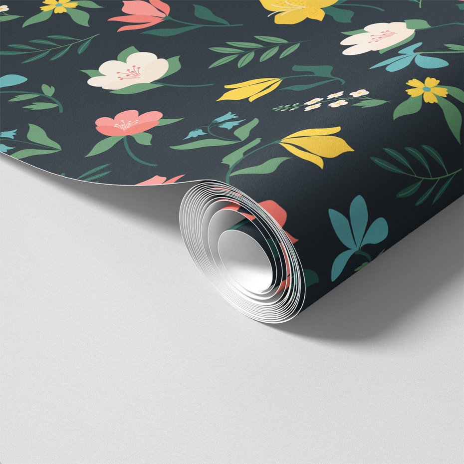 Tapeta - kwiaty, liście, wzór