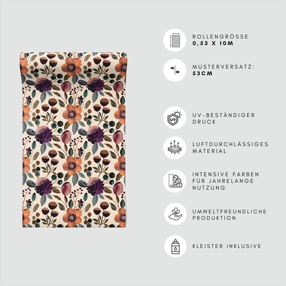 Tapeta - kwiaty, liście, gałązki