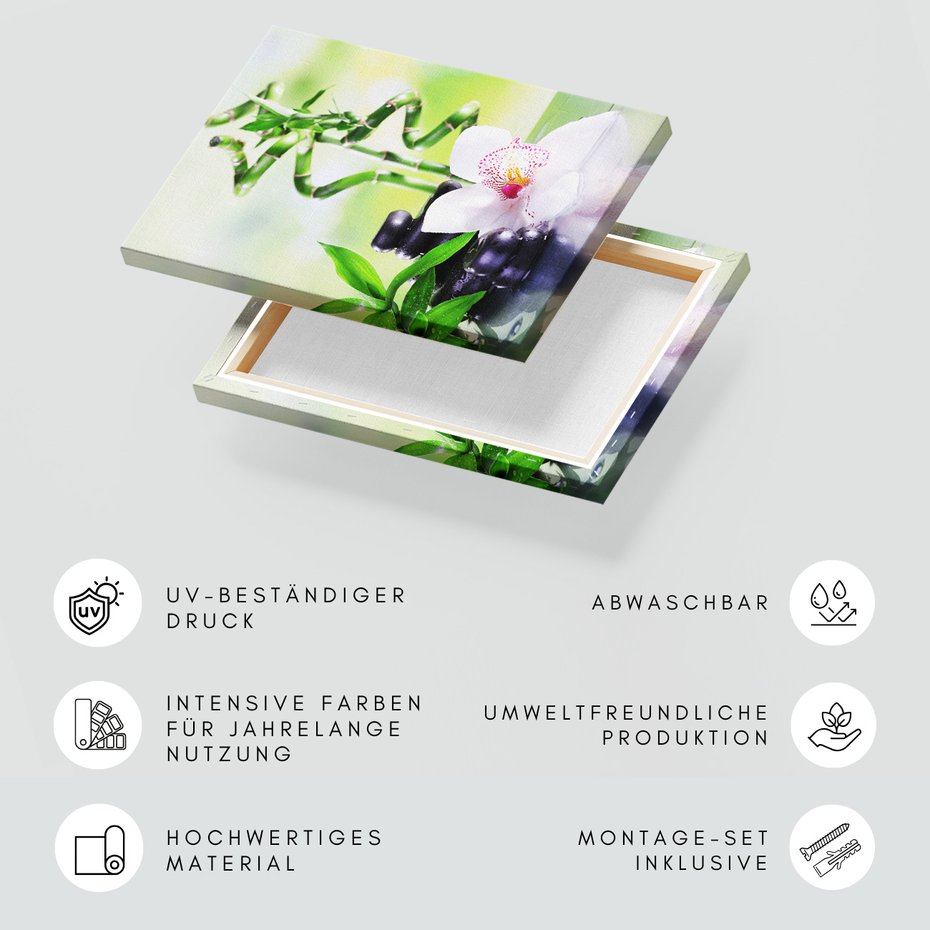 Obraz na płótnie - bambus, kamienie, orchidea