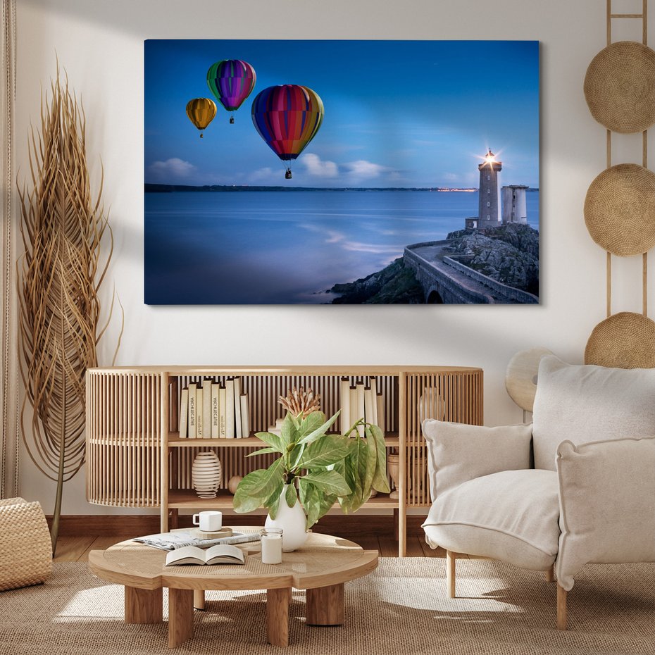 Obraz na płótnie - balony, latarnia, morze