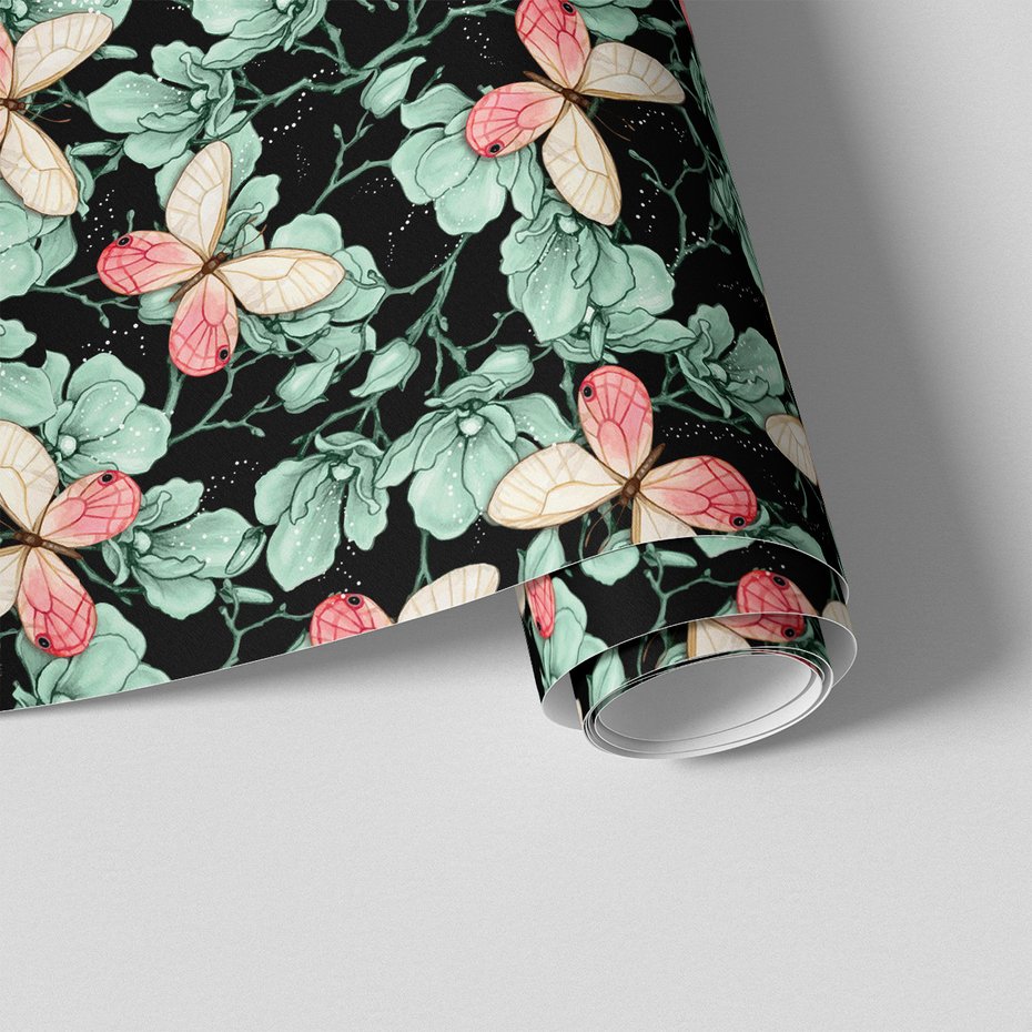 Tapeta - kwiaty, motyle, gałązki