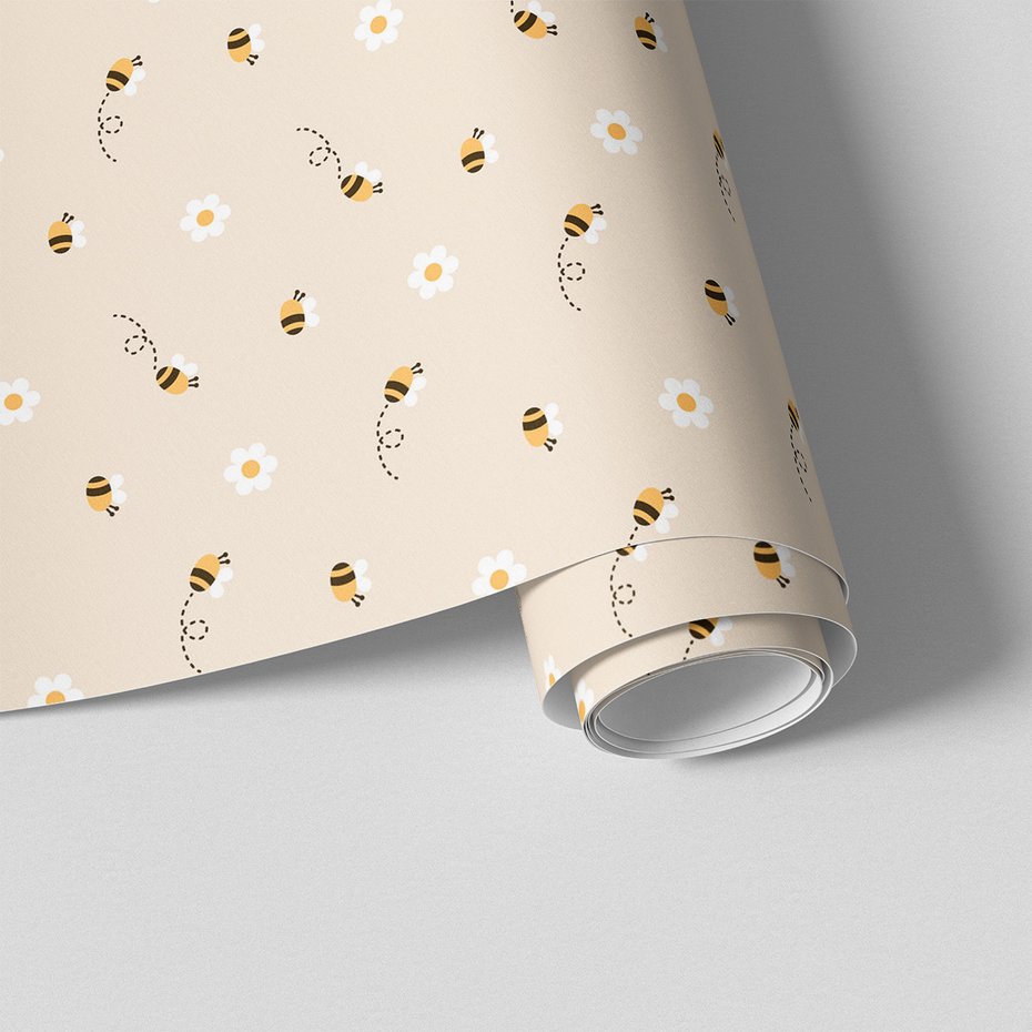 Tapeta - dziecięca, pszczoły, kwiaty,