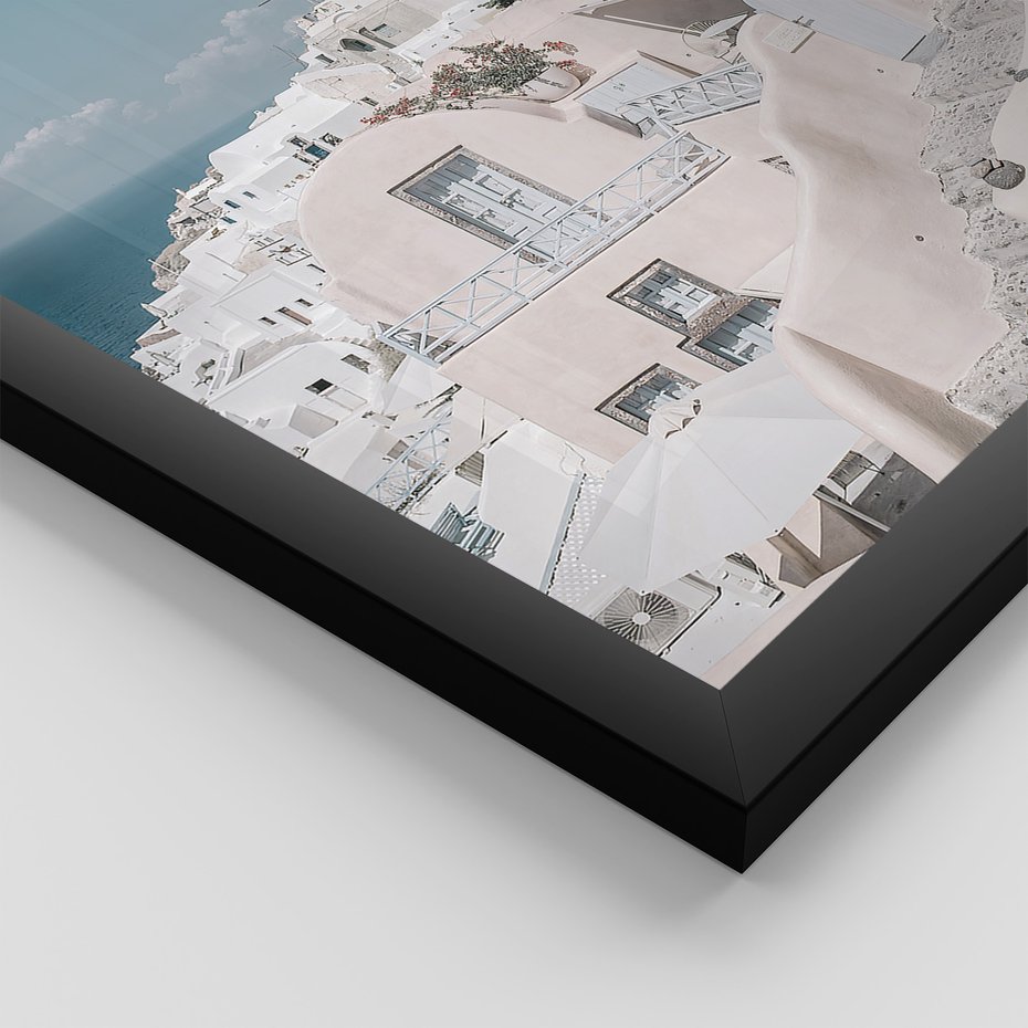 Zestaw obrazy w ramie, plakaty - architektura, pastelowe, śródziemnomorskie - rama czarna