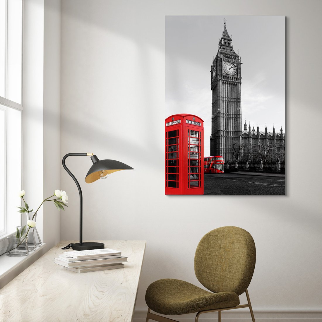 Obraz na płótnie - Londyn, Big Ben, budka telefoniczna