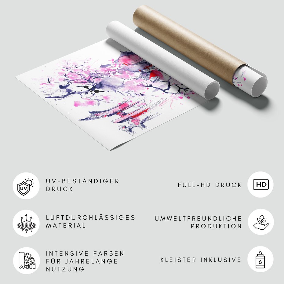 Fototapeta - pagoda, kwiaty, azjatyckie