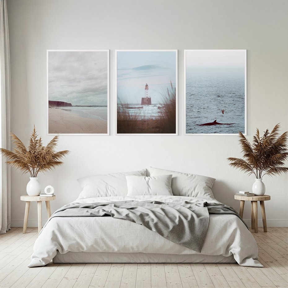 Zestaw obrazy w ramie, plakaty - morze, plaża, krajobraz - rama biała