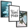 Zestaw obrazy w ramie, plakaty - tropikalny, morze, palmy - rama czarna