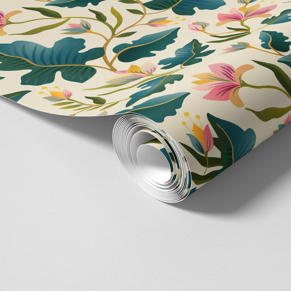 Tapeta - kwiaty, liście, gałązki