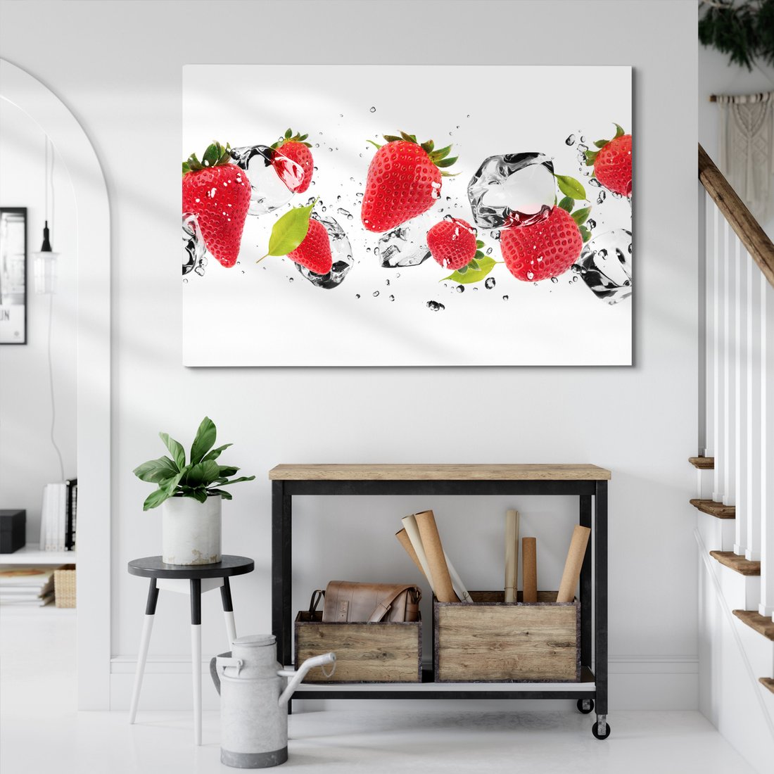 Obraz na płótnie - truskawki, lód, świeżość