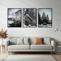 Zestaw obrazy w ramie, plakaty - zima, śnieg, krajobraz - rama czarna
