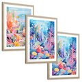 Zestaw obrazy w ramie, plakaty - podwodny, rafa, ryby - rama drewno